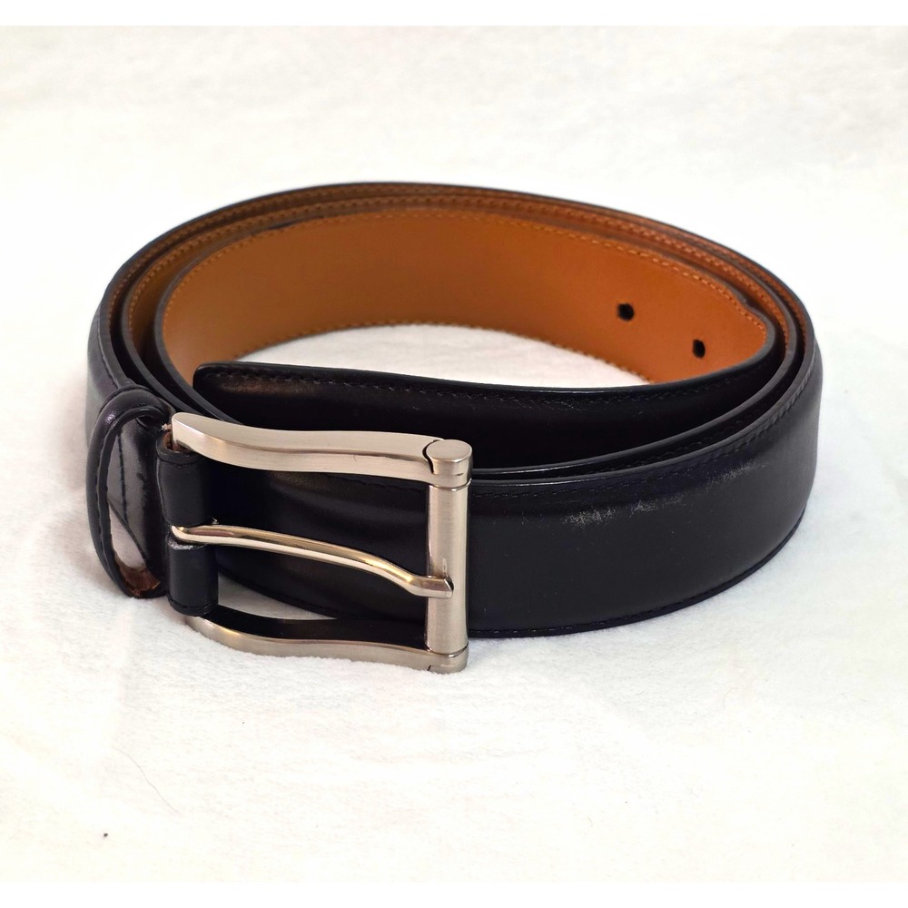 Magnanni Men Black Leather Belt Size 46 Adjustable Buckle 1.5in Solid Made Spain